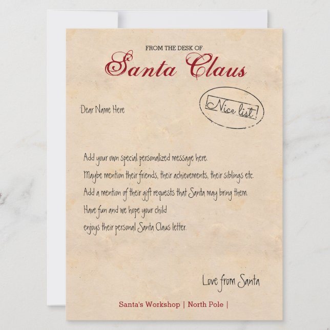Invitation Lettre Du Bureau De Père Noël Personnalisée (Devant)