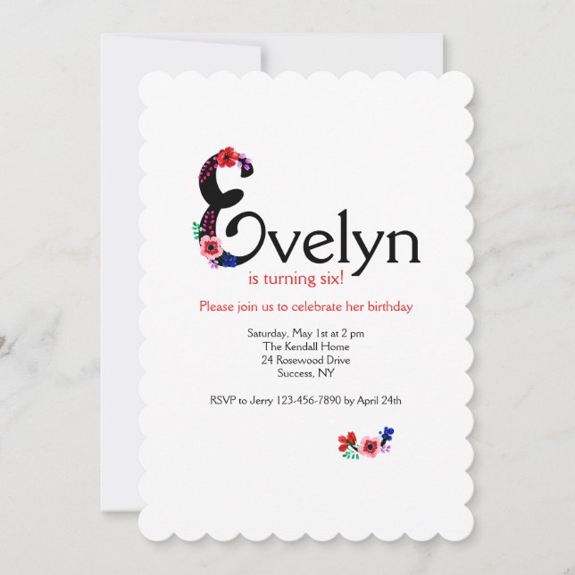 Invitation Lettre "E" (Ajouter Tout Prénom Avec Lettre E) (Devant)