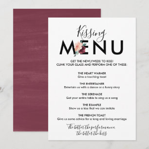 Invitation Lettre fleurie   Menu de baiser bordeaux