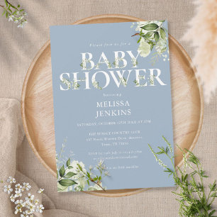 Invitation LETTRE FLIAGE Bleu Dusty Baby shower