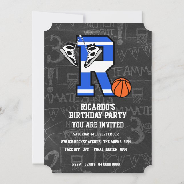 Invitation Lettre initiale de basket-ball personnalisée R (Dos)