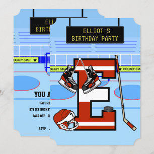 Invitation Lettre initiale personnalisée E Hockey sur glace