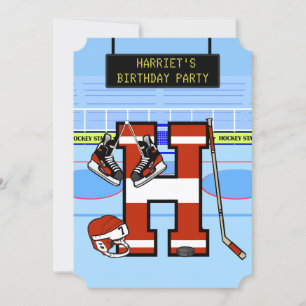 Invitation Lettre initiale personnalisée H Hockey sur glace