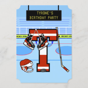 Invitation Lettre initiale personnalisée T Hockey sur glace