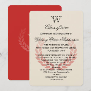 Invitation Lettre Monogram Classic Red College Graduation
