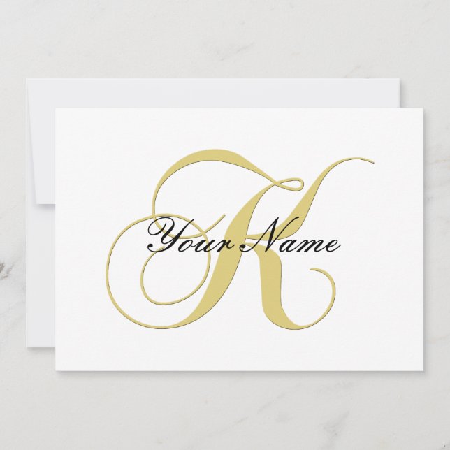 Invitation Lettre Monogramme K Dorée Personnalisable Simple (Devant)