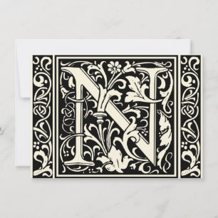 Invitation Lettre N Monogramme médiéval Art Nouveau
