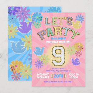 Invitation Lettre Patch Anniversaire Parti Rétro Preppy Hippi