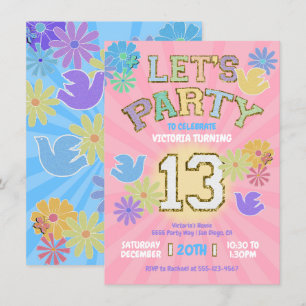 Invitation Lettre Patch Anniversaire Parti Rétro Preppy Hippi