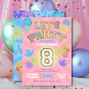 Invitation Lettre Patch Anniversaire Parti Rétro Preppy Hippi