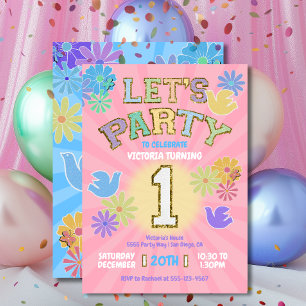 Invitation Lettre Patch Anniversaire Parti Rétro Preppy Hippi