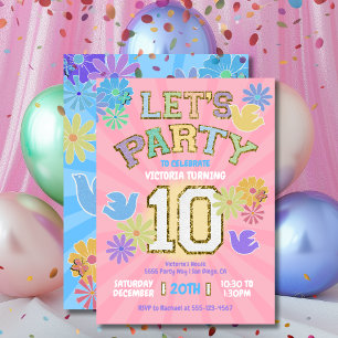 Invitation Lettre Patch Anniversaire Parti Rétro Preppy Hippi