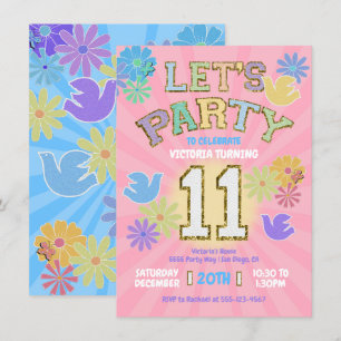 Invitation Lettre Patch Anniversaire Parti Rétro Preppy Hippi