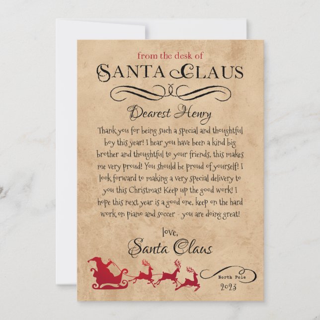 Invitation Lettre personnalisée de Père Noël Christmas Imprim (Devant)