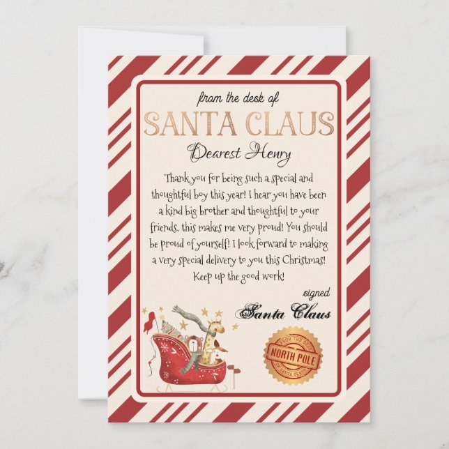 Invitation Lettre personnalisée de Père Noël Christmas Imprim (Devant)