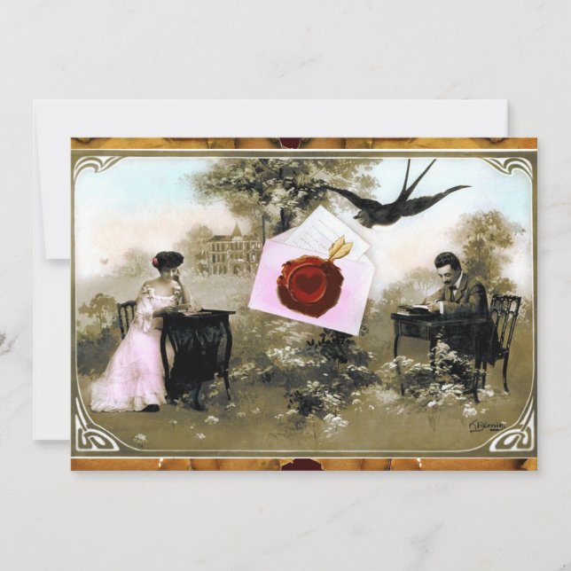 INVITATION LETTRE VALENTINE ROMANTIQUE, MONOGRAMME DE SCEAU D (Devant)