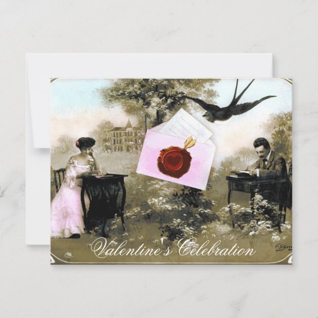 INVITATION LETTRE VALENTINE ROMANTIQUE, MONOGRAMME DE SCEAU D (Devant)