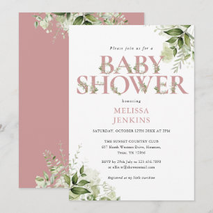 Invitation LETTRE VERDOYANTE Rose DUSTY Baby shower