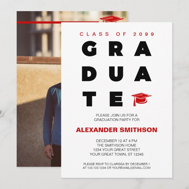 Invitation Lettres de Casquette et lettres de diplôme en gras (Devant / Derrière)