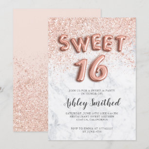 Invitation Lettres de parties scintillant d'or rose sweet six