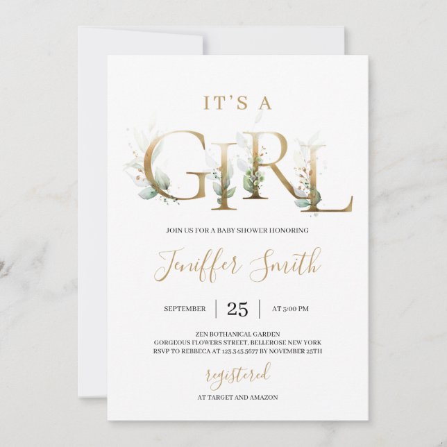 Invitation Lettres en feuille d'or c'est un baby shower de ve (Devant)