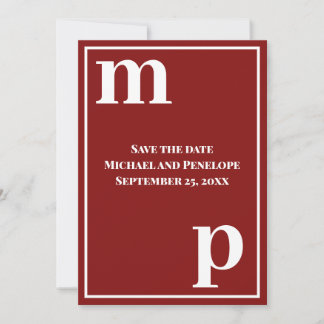 Invitation Lettres tendance Monogram Garnet Red Enregistrer l