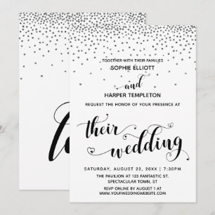 Invitation Leur Coeur Mariage Script Confetti Argent