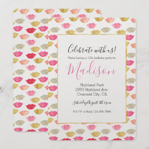 Invitation Lèvres d'aquarelle rouge or