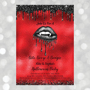 Invitation Lèvres Paillettes Noires de Vampire Halloween Roug