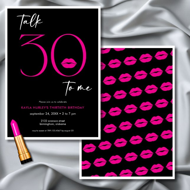 Invitation Lèvres roses minimes modernes Parler trente Annive (Modern Minimal Pink Lips Talk Thirty Birthday Invitation)
