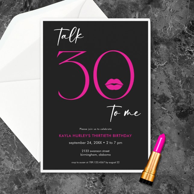 Invitation Lèvres roses minimes modernes Parler trente Annive (Modern Minimal Pink Lips Talk Thirty Birthday Invitation)