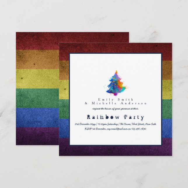 Invitation LGBT Rainbow Christmas Tree Party Gay pride (Devant / Derrière)