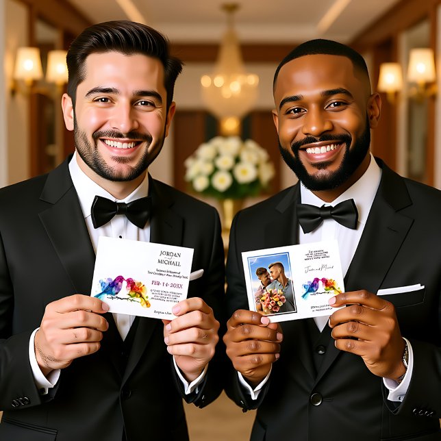 Invitation LGBTQ+ avec photo Rainbow Lovebirds (LGBTQ+ with photo Rainbow Lovebirds Invitation)