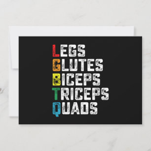 Invitation LGBTQ Legs Glutes Biceps Triceps Quads Gym amusant