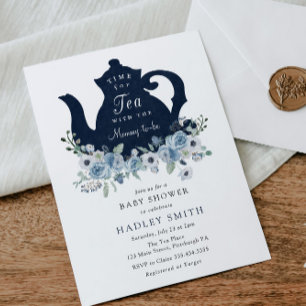 Invitation L'heure de l'invitation au Baby shower bleu thé