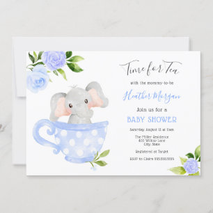 Invitation L'heure de l'invitation au Baby shower d'éléphant