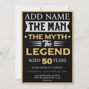 Invitation L'Homme La Légende Mythe Fête d'Anniversaire 