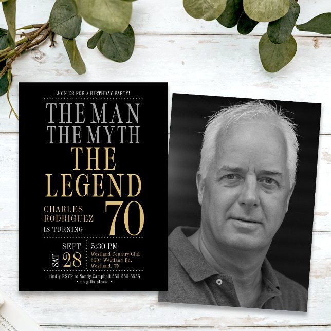 Invitation L'Homme Le Mythe La Légende Photo 70e anniversaire (Créateur téléchargé)