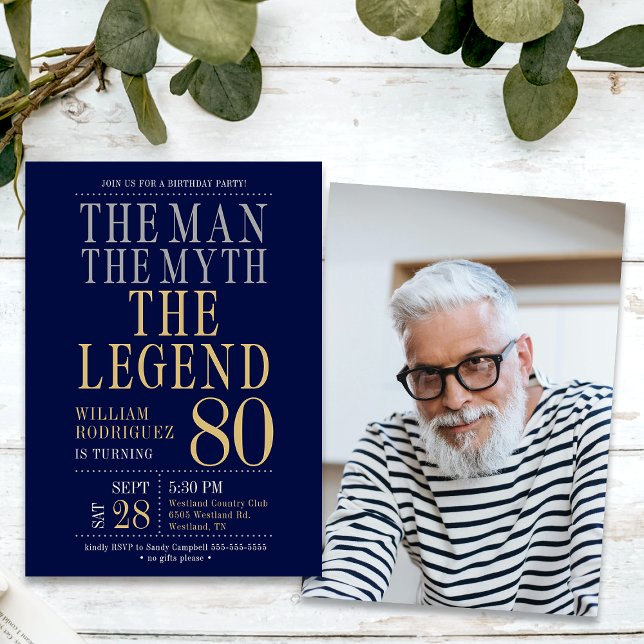 Invitation L'Homme Le Mythe La Légende Photo 80e anniversaire (Créateur téléchargé)