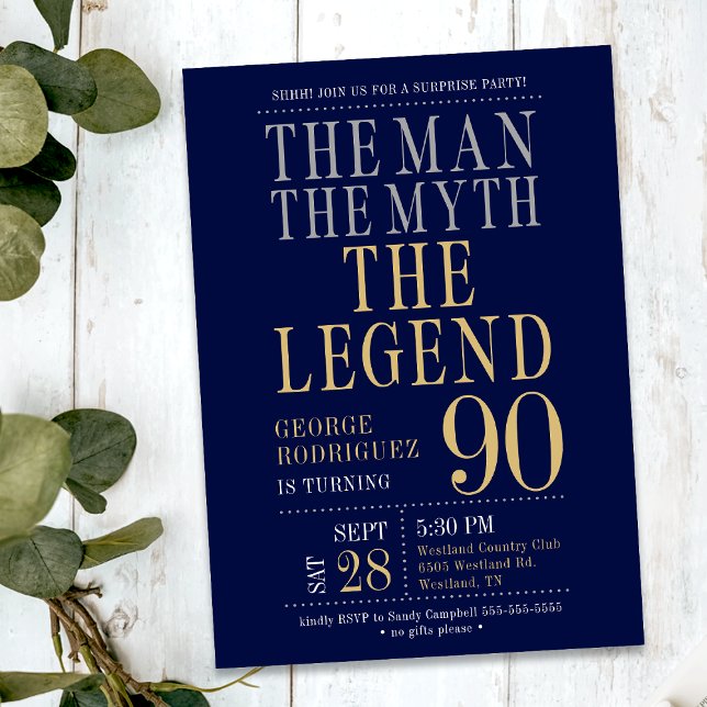 Invitation L'Homme Le Mythe La Légende Surprise 90e anniversa (Créateur téléchargé)