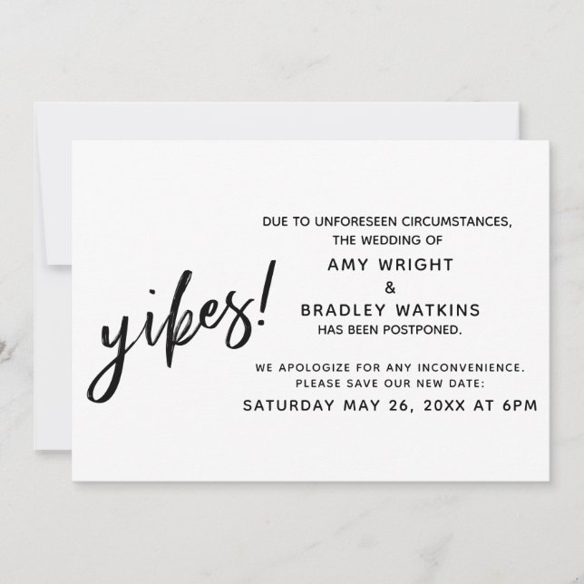 Invitation L'Humour Mariage repoussé Yikes! (Devant)