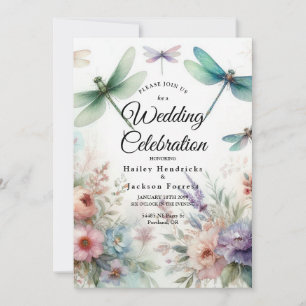 Invitation Libellules et Florals Pastel Mariage