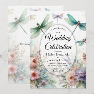 Invitation Libellules et Floraux Pastels Mariage