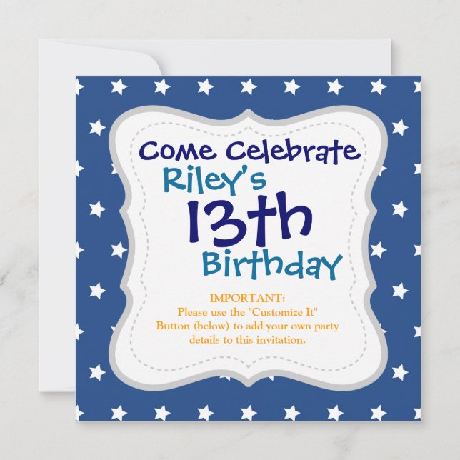 Invitation Liberté Patriotic Blue and White Stars (Devant)