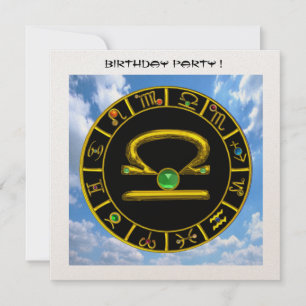 Invitation LIBRA GOLD ZODIAC JEWEL D'ANNIVERSAIRE, Astrologie