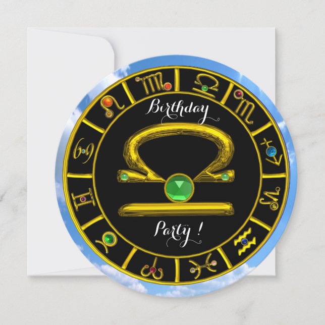 Invitation LIBRA GOLD ZODIAC JEWEL D'ANNIVERSAIRE, Astrologie (Devant)