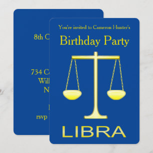 Invitation Libra Golden Scales Star Sign Custom Anniversaire