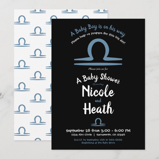 Invitation LIBRA Septembre Octobre Baby shower d'astrologie (Devant / Derrière)