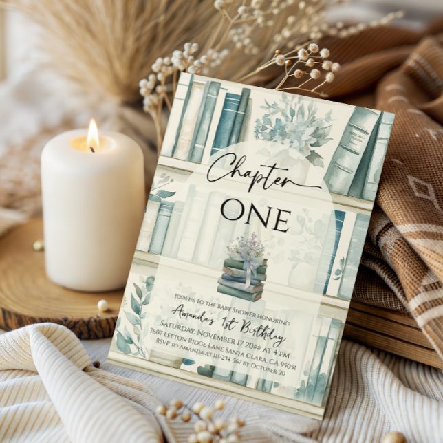 Invitation Library Chapter ONE Blue Boy Book 1st Birthday (Créateur téléchargé)