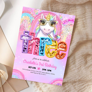 Invitation Licorne à Paillettes Arc-en-ciel 3e Anniversaire